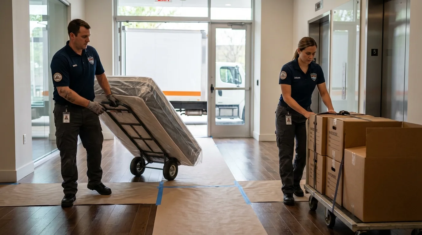 Professional apartment movers loading elevator in Bayou La Batre, AL