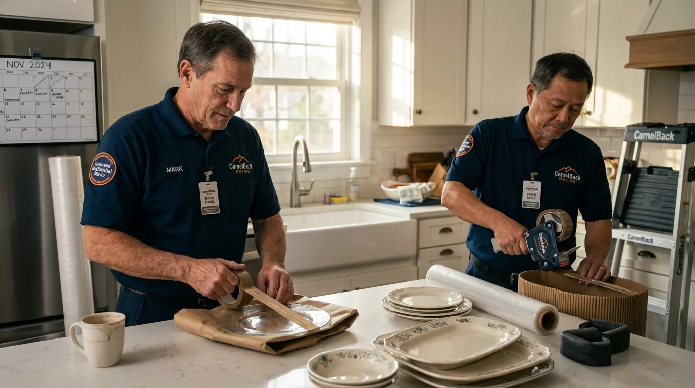 Professional crew packing kitchen dishware in Bayou La Batre, AL